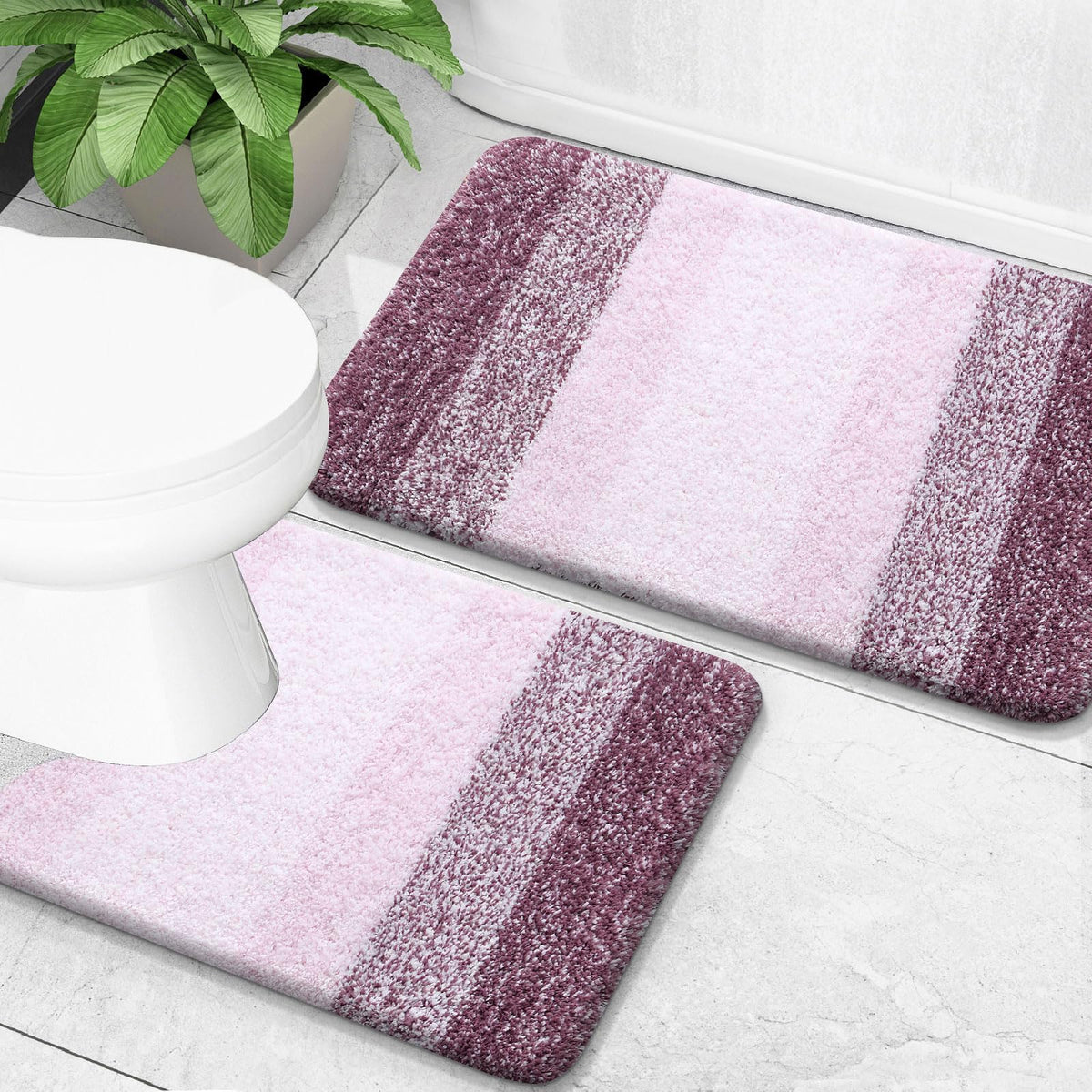OLANLY Micorfiber Bathroom Rug Set 2 Piece, Soft Absorbent Bath Mats, Black