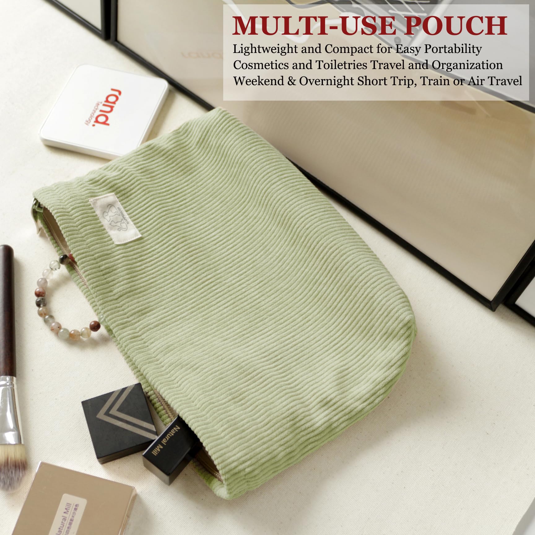 HAPPYHEIDI Large Makeup Bag Travel Cosmetic Pouch, Vanilla Green