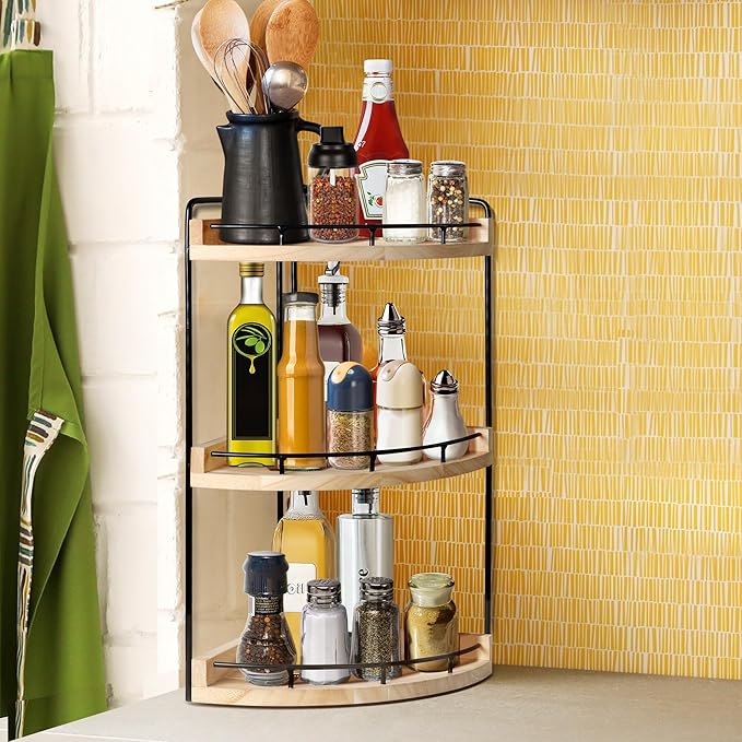 3 Tier Bathroom Counter Organizer, Bathroom Counter Tray and Vanity Organizer, Wood Corner Countertop for Kitchen, Dresser (Rustic Wood)