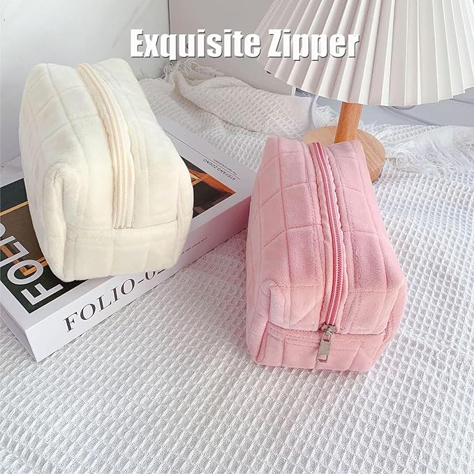 HABUAETY 2PCS Makeup Cosmetic Bag Small Checkered Pouch Make Up Purse Bag Y2k Accessories