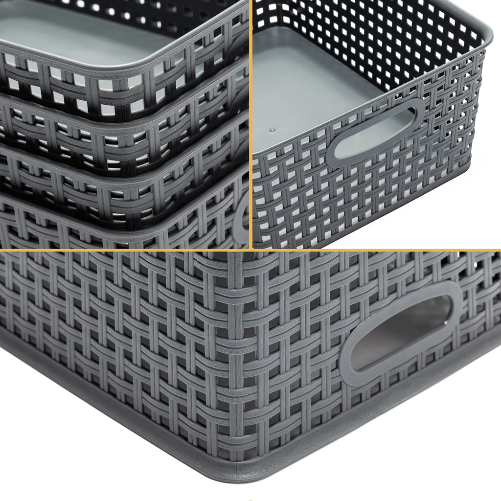 Eslite Plastic Storage Baskets for Organizing,11"X8.5"X4.7",Pack of 4 (Grey)