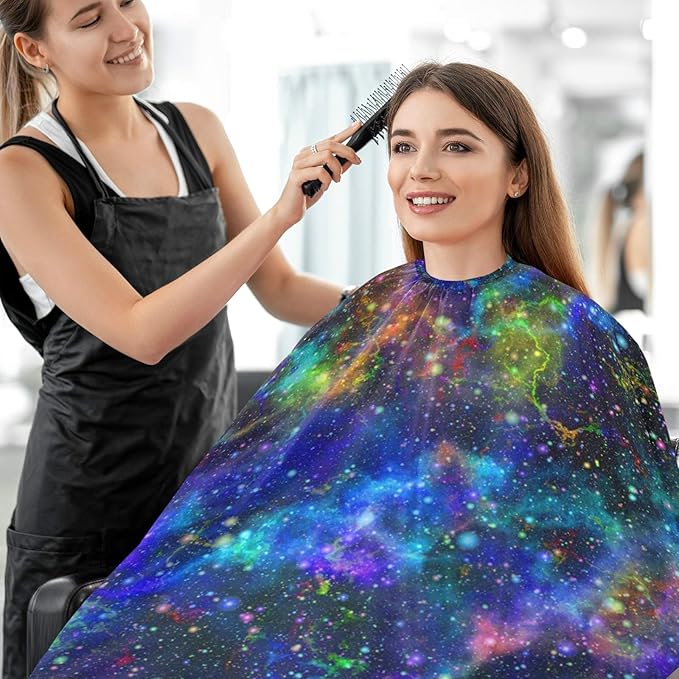 visesunny Barber Cape Abstract Bright Colorful Universe Nebula Night Starry Sky Multicolor Shiny Outer Space Glittering Polyester Hair Cutting Salon Cape Apron Anti-Static Haircut Water-Resistant S