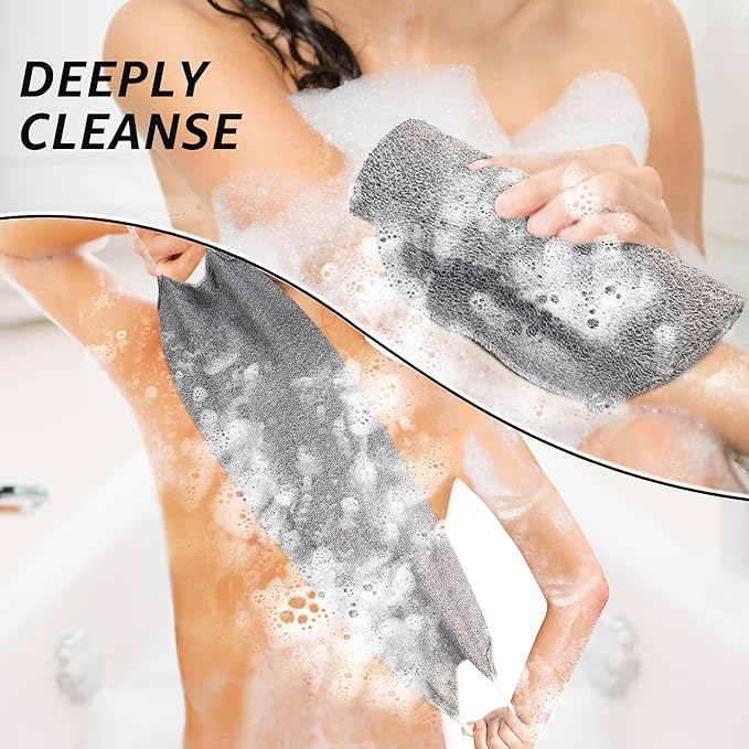 Culture Gifts Extended Exfoliating Back Scrubber with Handles, Nylon Cleaning Exfoliator Washcloth for Body, Stretchable Pull Strap Soft Quick-Drying Rough Scrub Towel, Grey