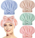 IJRPLM 4 Pack Microfiber Hair Towel Cap,Super Absorbent Hair Towel Wrap Drying Hair Cap,Soft Microfiber Hair Drying Towel Cap with Bow-Knot,Anti Frizz Hair Turban Wrap for Curly Long Wet Hair
