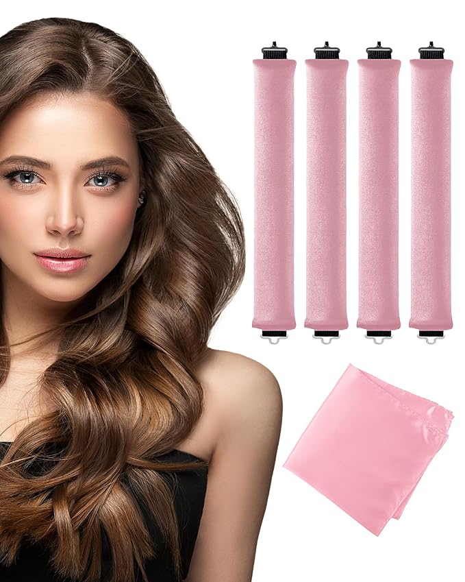 Seritant Heatless Curls Overnight with Satin Head Scarf, Velvet Hair Rollers for Blowout Look, No Heat Curling Rod for Long Thick Hair, Soft Sleep In Flexi Rods - 4PCS(3)