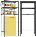 REIBII 3 Tier Mini Fridge Shelf with Storage for Dorm Adjustable Shelving Metal Storage Shelves Rack Mini Fridge and Microwave Stand for College Rooms Kitchen, Office, 65.36Hx18.1Dx26.38W, Black