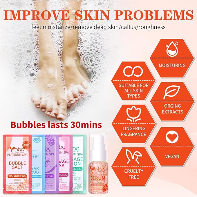 nbc BeautiLab Pedicure Foot Soak Set - Upgraded 6 in 1 Foot Spa, Foot Bath Spa, Pedicure Kit, Foot Soak for Tired & Dry Cracked Feet, Athletes Feet, Bad Odor, Softens Calluses (Tropical fruit)