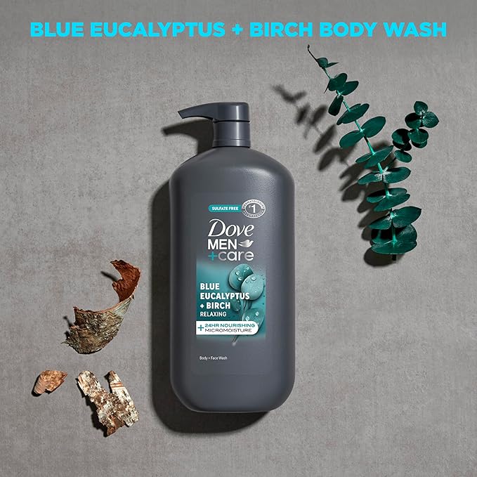 DOVE MEN + CARE Body and Face Wash for Men, Blue Eucalyptus + Birch, 30 oz
