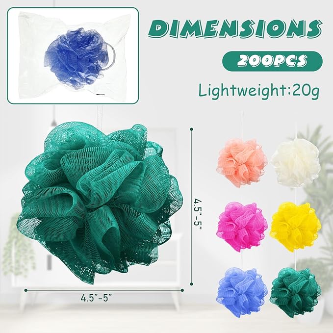 Sunnyray 100 Pcs Bath Loofahs Bulk,Mesh Bath Sponges for Women, 6 Colors