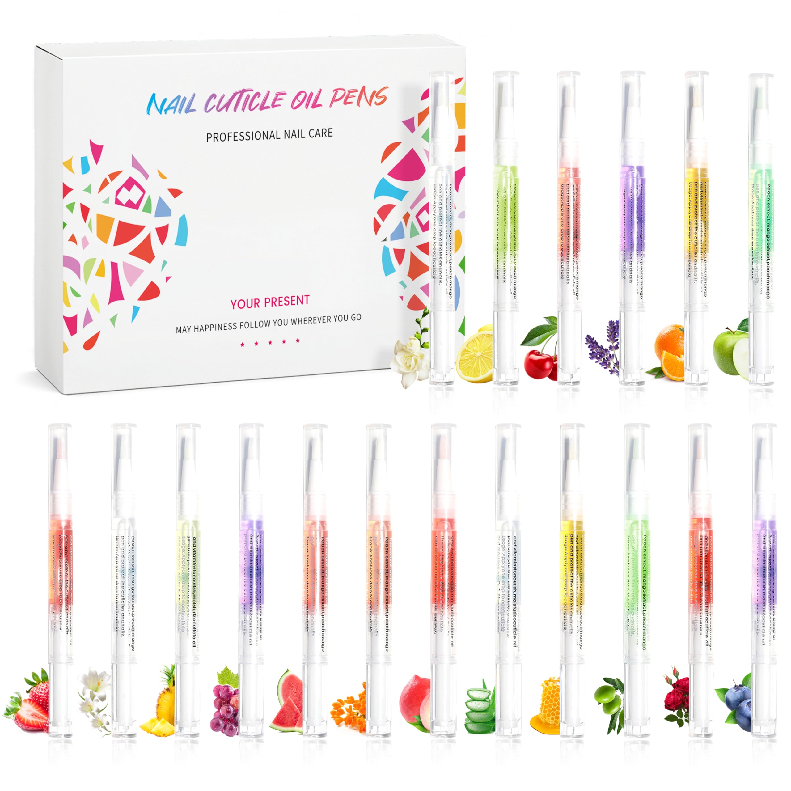 SULLMAR 18Pcs Nail Cuticle Oils Nutrition Oil Pen Nourishment Pens 18Smell Cuticle Revitalizer for Agnail Nourish Skin Nail Care