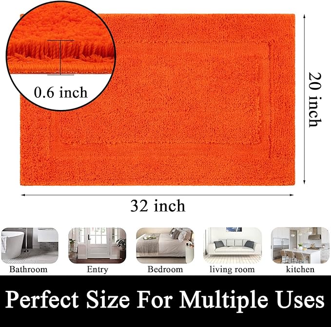 SHACOS Super Soft Bathroom Rugs Sets 2 Pieces 20x32 inch Bath Mats Non Slip Washable Microfiber Bathroom Mats Absorbent Bath Rugs Shower Rugs, Orange
