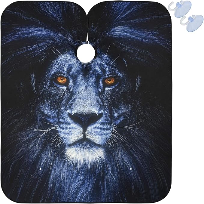 visesunny Barber Cape Black Lion Face Animal Polyester Hair Cutting Salon Cape Apron Anti-Static Haircut Shaving Cloth Beard Shaving Bib Hairdressing Cape