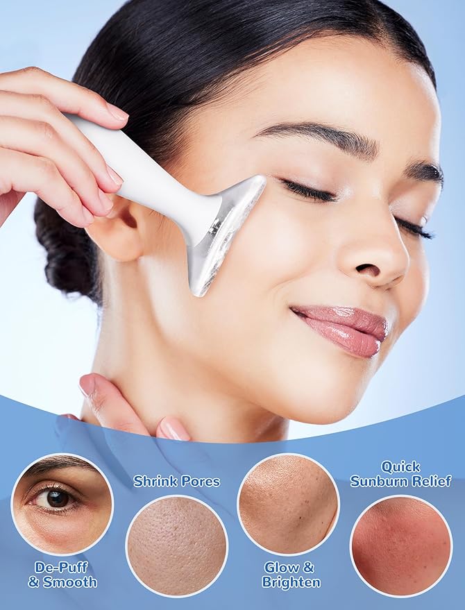 NiHome White Silicone Facial Ice Mold Tool, Reusable Cooling Face and Body Stick for Puffiness Relief, Pore Tightening, Sun-Exposed Skin Soothing, Headache Refreshing Care, Portable with Handle