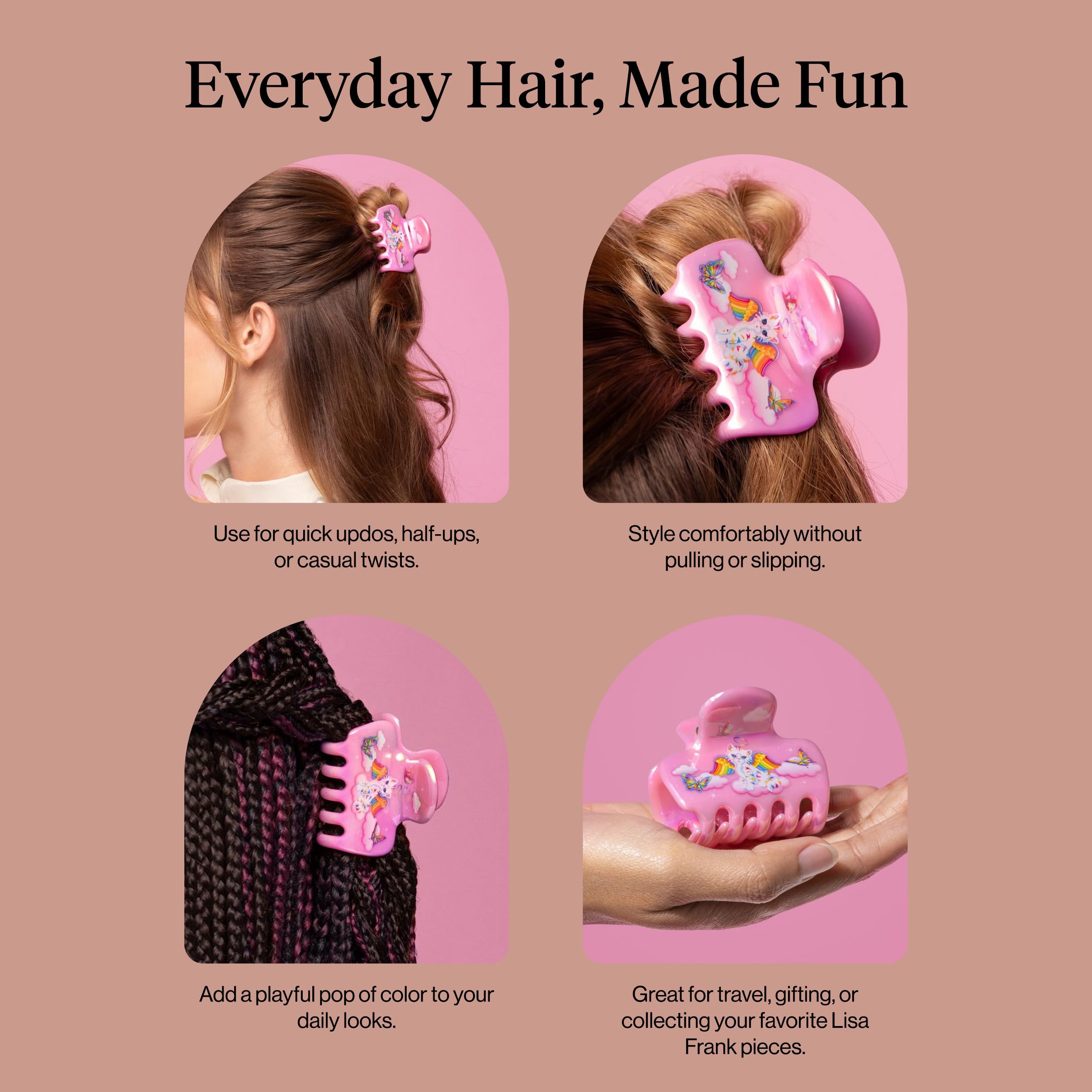 Lisa Frank x Kitsch Medium Cloud Hair Clip for Women - Lightweight & Sturdy Claw Clip with Rounded Edges for Comfortable Hold, Ideal for Half-Up Hairstyles & Low Buns - Angel Kitty