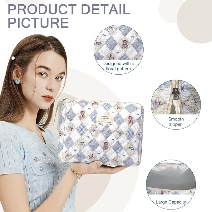 Gosect 2PC Makeup Bag Set, Cute Cosmetic Bag for Women Girls, Floral Coquette Aesthetic Toiletry Bag, Travel Make Up Organizer Bag (Elephant)