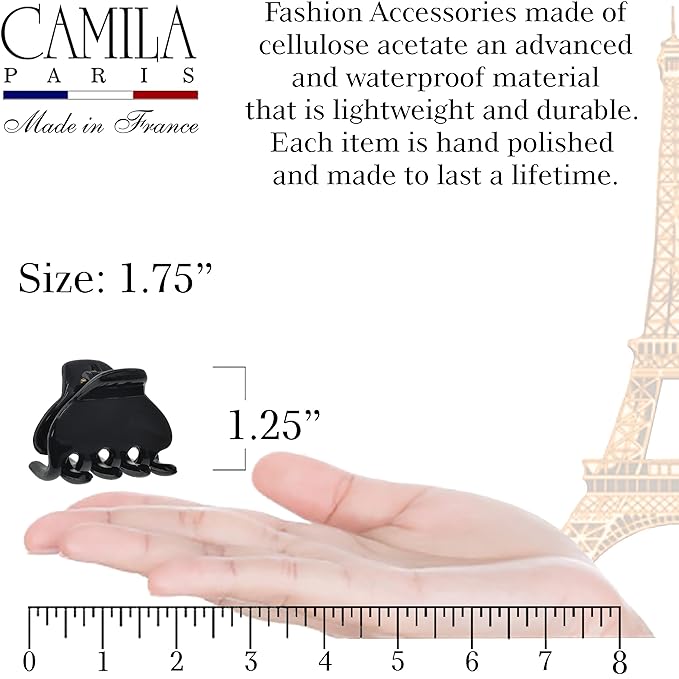 Camila Paris CP3659 French Hair Clip for Women, Small 2 inches Girls Hair Claw Clips Jaw Fashion Durable and Styling Hair Accessories for Women, Strong Hold No Slip Grip, Made in France