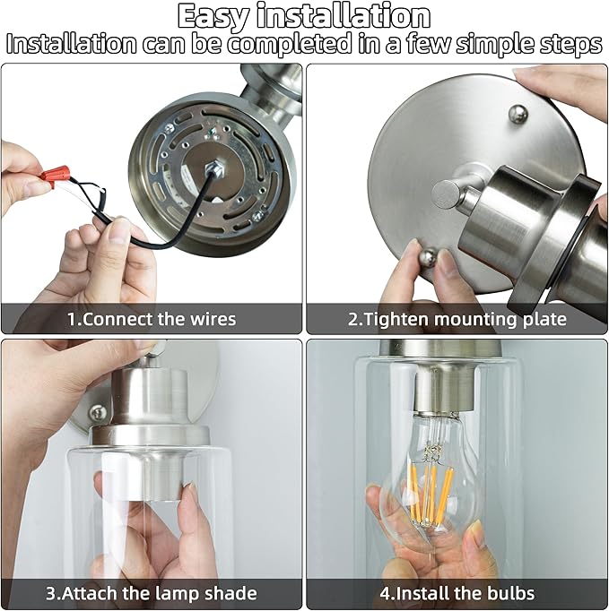GORDNWE 1-Light Bathroom Wall Sconce, Brushed Nickel Vanity Light, Modern Wall Light Fixture with Clear Glass Shade and E26 Bulb Base, Wall Lamp Wall Mount Light Fixtures for Mirror, Bedroom, Hallway