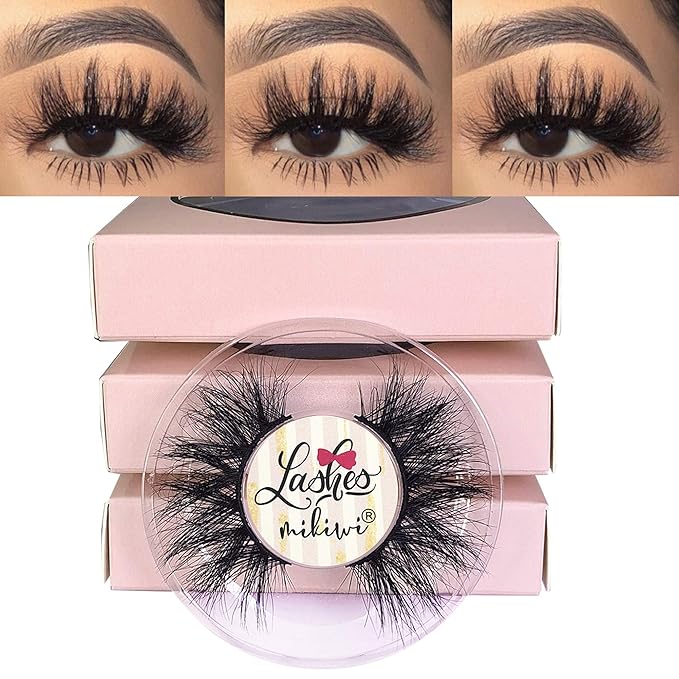 3D Mink Lashes, Mikiwi D390-3, 3 Pairs, Thick HandMade Full Strip Lashes, Cruelty Free, Luxury Makeup, 20mm mink eyeLashes (D390-3)