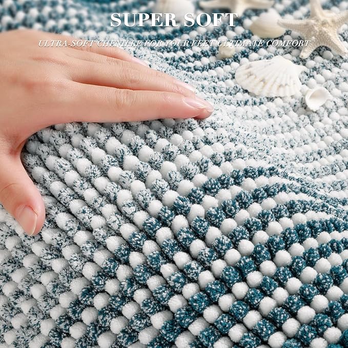 BSICPRO Bathroom Rugs and Mats Sets, 2 Piece Thick Absorbent Chenille Bath Mat Rug Set Non Slip, Soft Shaggy Bath Room Floor Mats for Bathroom, Machine Washable (20" x 60" Plus 20" x 32", Teal)
