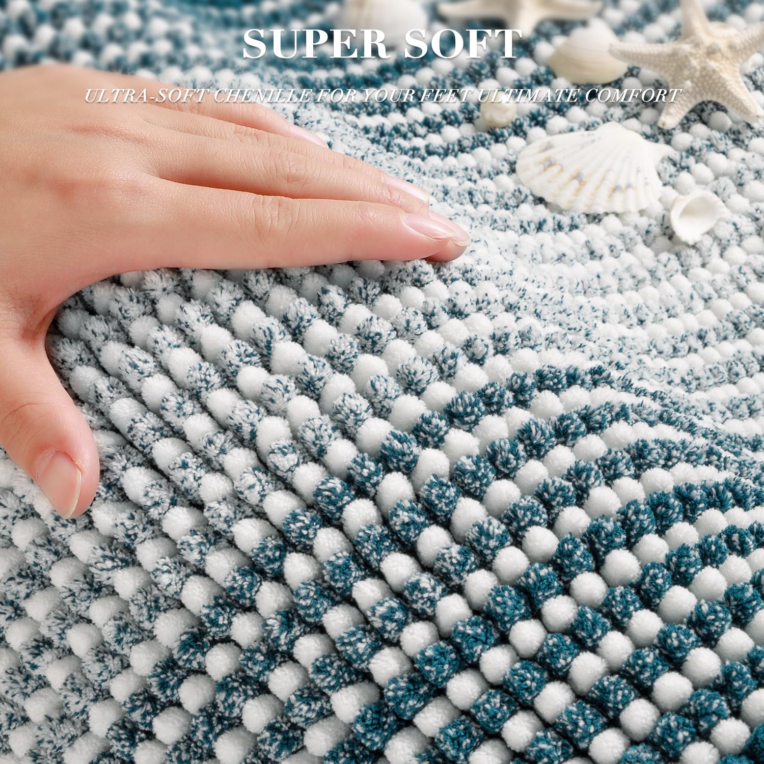 BSICPRO Bathroom Rugs and Mats Sets, 2 Piece Thick Absorbent Chenille Bath Mat Rug Set Non Slip, Soft Shaggy Bath Room Floor Mats for Bathroom, Machine Washable (Teal, 20" x 47" Plus 20" x 32")