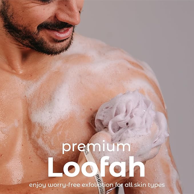 MainBasics Shower Loofah Sponge Pouf, Set of 3, Perfectly Pink