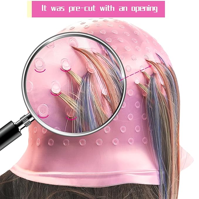 9 Pcs Highlight Cap Kit, Silicone Highlighting Cap Hair Dye Cap with Holes Reusable Highlighting Cap with Hook for Home Salon Professional Hairdressing Dyeing Staining Tools Set for Women Men