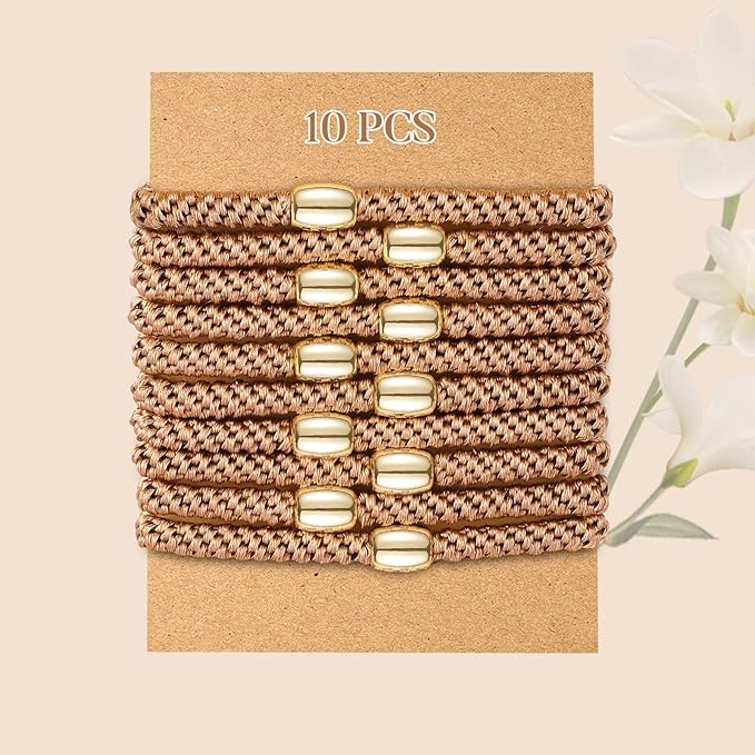 FORENEE Hair Ties No Damage(10PCS) - Ponytail Holders - Elastic Hair Ties for Thick Hair - Braided Hair Bands for Women Girls's Hair - Khaki