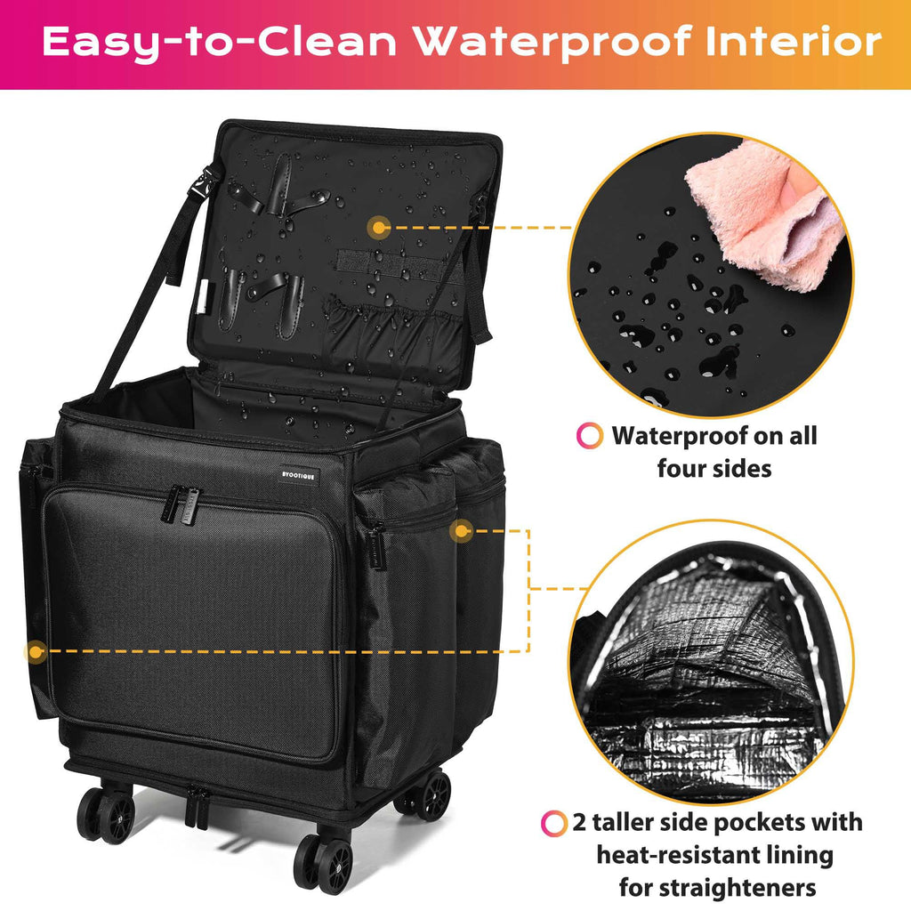 BYOOTIQUE Soft Sided Rolling Makeup Train Case Travel Backpack Hairstylist
