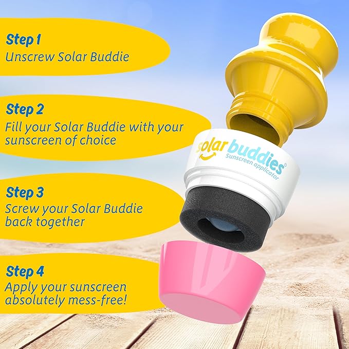 Solar Buddies Sunscreen Applicator - Pink Pack of 2 - BPA-Free Refillable Roll on Sponge Sunscreen, Suncream & Lotion Applicator For Kids, Adults & Families - Holds 3.4fl oz, Perfect Size for Travel