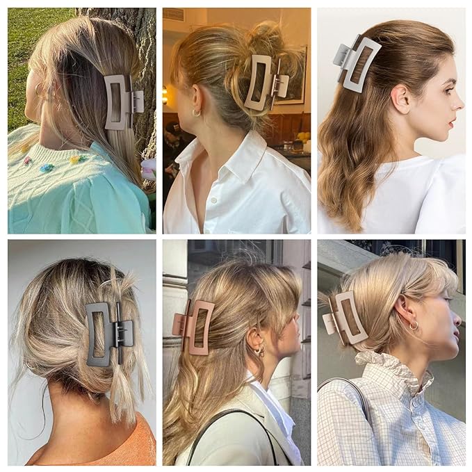 Sisiaipu 3.5 Inch Medium Hair Claw Clips 6 Pack Hair Clips for Women Square Rectangle Claw for Hair Banana Jaw Clips Hair Accessories for Girls (Gold)