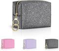 Playexen Mini Makeup Bag, Small Glitter Cosmetic Bag for Purse with Ring Buckle, Portable XS Travel Makeup Pouch for Girls Women Daily Use (Black)