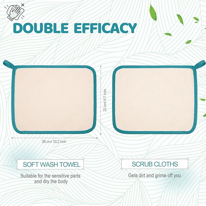 Tatuo 5 Pcs Exfoliating Face and Body Wash Cloths Towel Weave Bath Exfoliating Scrub Massage Bath Cloth for Women and Men, 10.23 x 8.66 Inch(Black Green Orange Blue Yellow Edge)