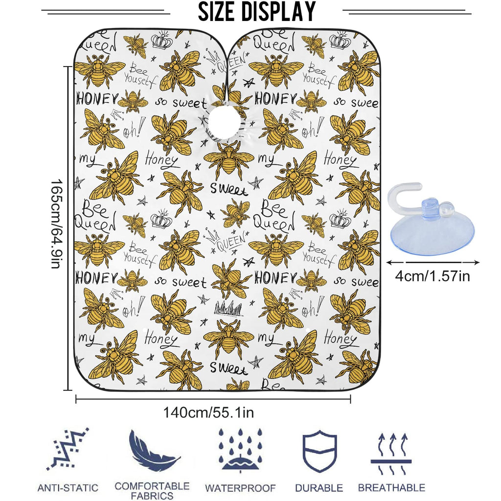 visesunny Barber Cape Honey Bee Golden Embroidery Queen Crown Polyester Hair Cutting Salon Cape Apron Anti-Static Haircut Water-Resistant Shaving Cloth Beard Shaving Bib Hairdressing Cape