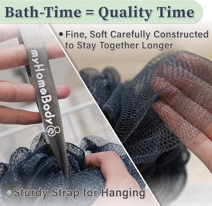 myHomeBody Large 70g Loofah Sponge, 2 Sea Foam Green + 1 Navy Blue, 3 Pack