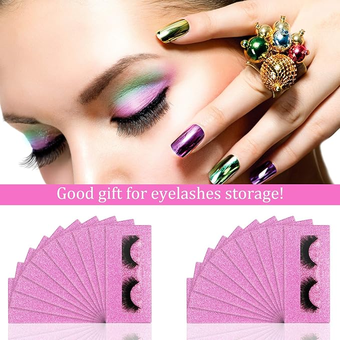 Maitys 50 Sets Empty Lash Case Set, Include Empty Eyelash Box Packaging Storage Box, Eyelash Boxes Tray False Storage, Internal Background Paper(Pink)