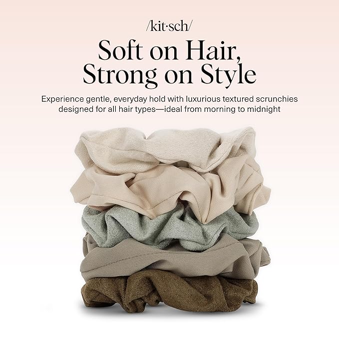 Kitsch Scrunchies for Women - No Crease Hair Ties for Girls | Scrunchies For All Hair Types and Textures, Perfect for Day or Night - Moss Green, 5 Pcs
