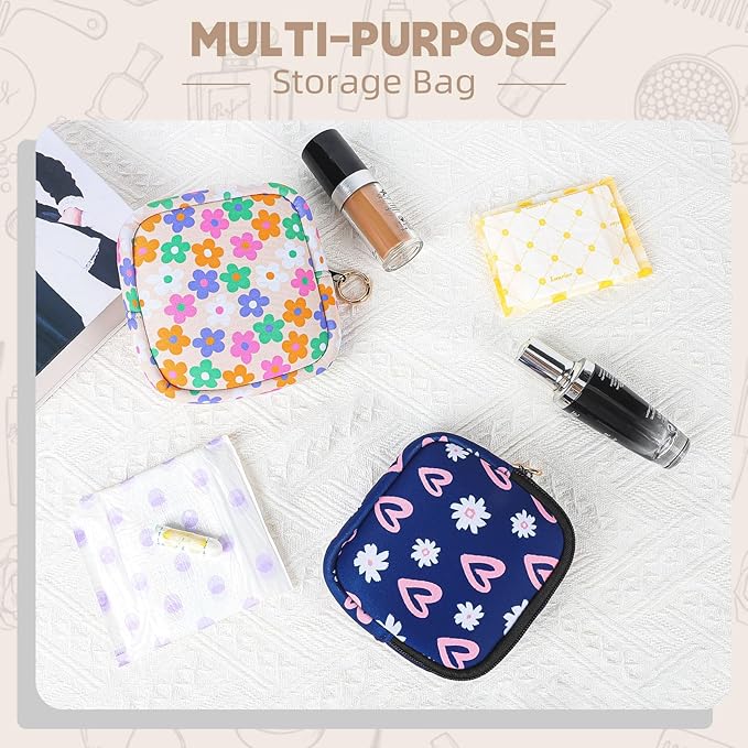 Period Bag for Teen Girls, Neoprene Sanitary Napkin Storage Bag, Cute Menstrual Pad Pouch Tampon Holder (Floral)