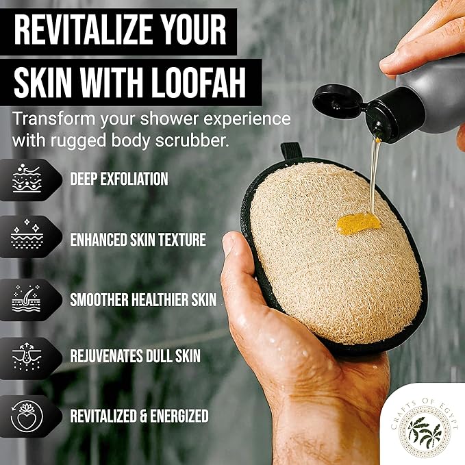 SERRENTO Loofah Body Scrubber Shower - Luffa Sponge 2PCS Black & White Set