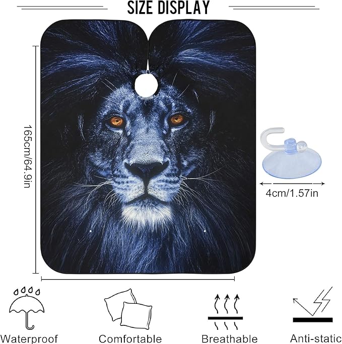 visesunny Barber Cape Black Lion Face Animal Polyester Hair Cutting Salon Cape Apron Anti-Static Haircut Shaving Cloth Beard Shaving Bib Hairdressing Cape