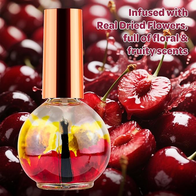 Cuticle Oil, Cherry Cuticle Nail Oil Infused with Real Flowers 15ml