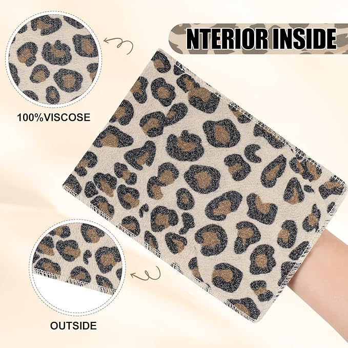 Tatuo 12 Pack Korean Exfoliating Mitt & Cloth, Viscose Rayon Dead Skin Remover Washcloth, Multi Color Body Scrub Towel for Shower Spa Travel(Small,Pink, Black, Print Leopard)