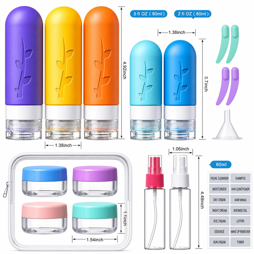 Aeomni 19pack TSA Approved Travel Bottles for Toiletries - Silicone travel size Containers, Leak Proof Size Toiletries, Refillable Shampoo and Conditioner Bottles, Travel Essentials