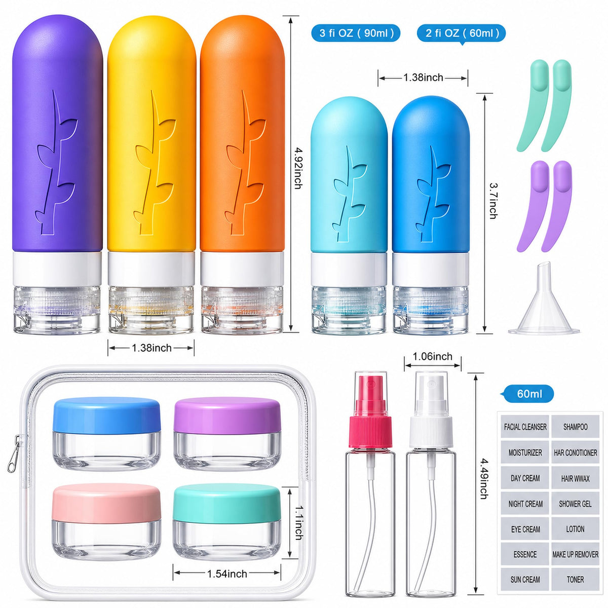 Aeomni 19pack TSA Approved Travel Bottles for Toiletries - Silicone travel size Containers, Leak Proof Size Toiletries, Refillable Shampoo and Conditioner Bottles, Travel Essentials