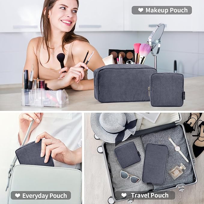 MAGEFY Small Makeup Bag Mini Make up Pouch Cute Cosmetic Bag for Women Travel Purse Essentials Bags with Slip-in Pockets (DeepGrey)