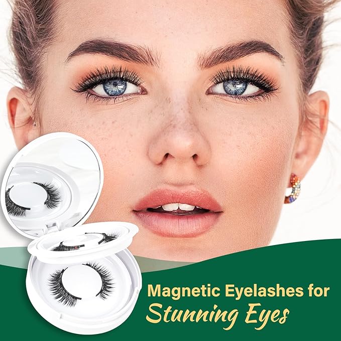 KEYYOU Daily Wear Reusable Magnetic Eyelashes 2 Pair with Applicator No Glue Needed 3D Natural Magnetic Lashes, Easy to Apply & Long Lasting for Daily Use & Events(A01+A01)