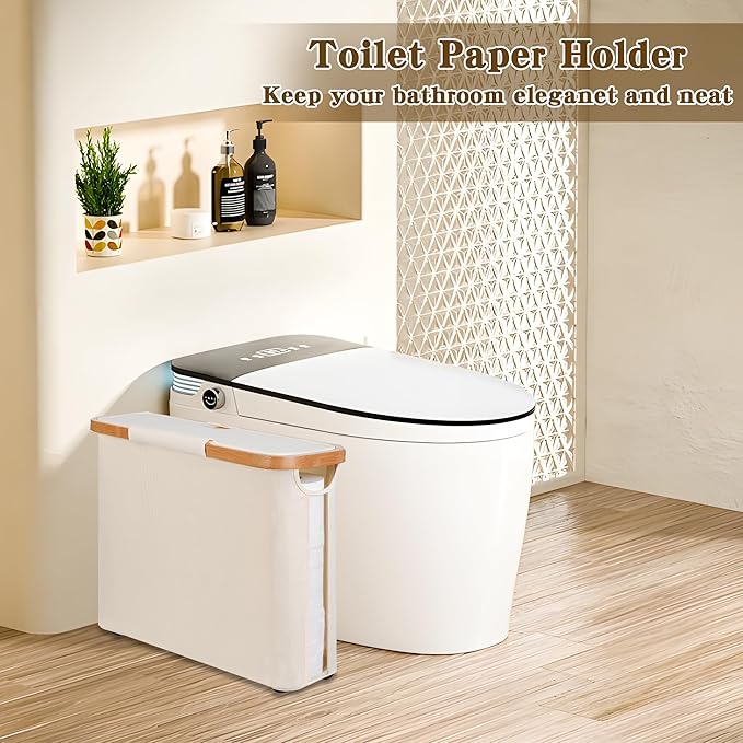 Toilet Paper Storage Basket with Lid - The Ultimate Bathroom Organizer, Free Standing Toilet Paper Holder for Up to 9 Mega Rolls, Toilet Tissue Storage Bin with Handle for RV Closet, Beige