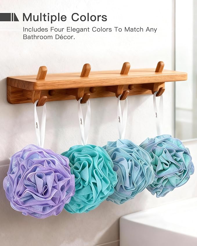 Loofah Bath Sponge, Large Exfoliating Body Scrubber, 4-Piece Loofa Set