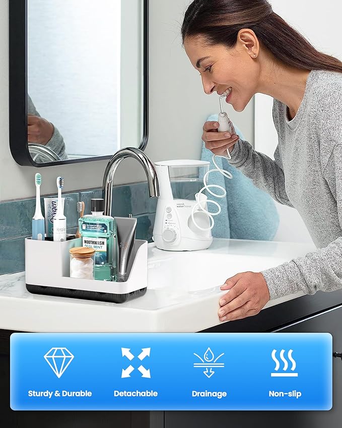Homtalker Toothbrush Holders for Bathroom Counter - Detachable Bathroom Organizer and Storage Electric Toothbrush and Toothpaste Holder, Bathroom Decor Accessories for Countertop, Shower, Sink