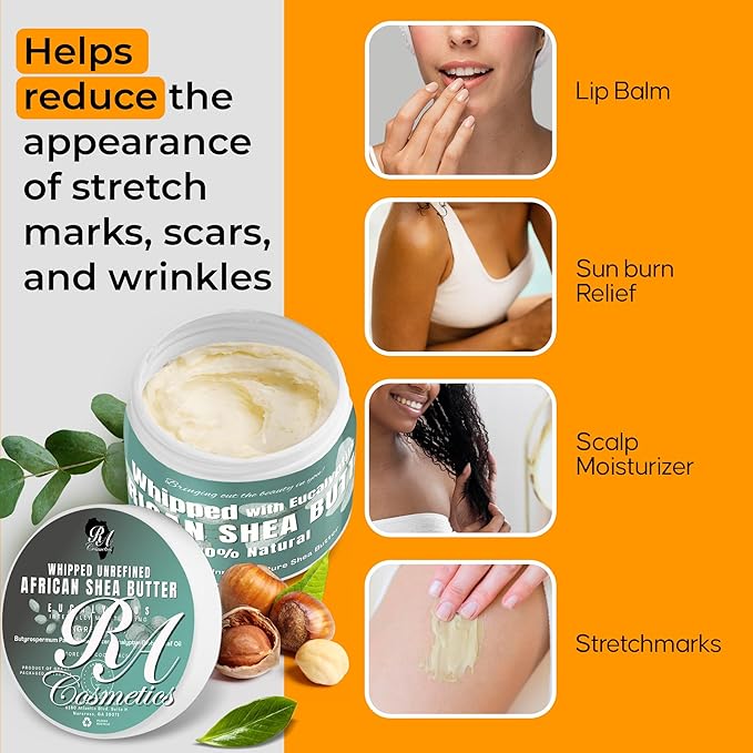 RA COSMETICS Whipped Shea Butter with Eucalyptus Oil, 12oz