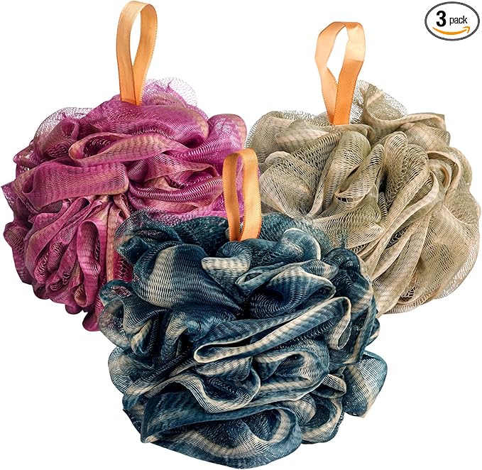 Fishent Bath Sponge Shower Loofahs 60g, 3 Pack Soft Net Body Scrubber, Durable Mesh Shower Pouf Bath Loofah Sponge Body Wash Puff for Women and Men